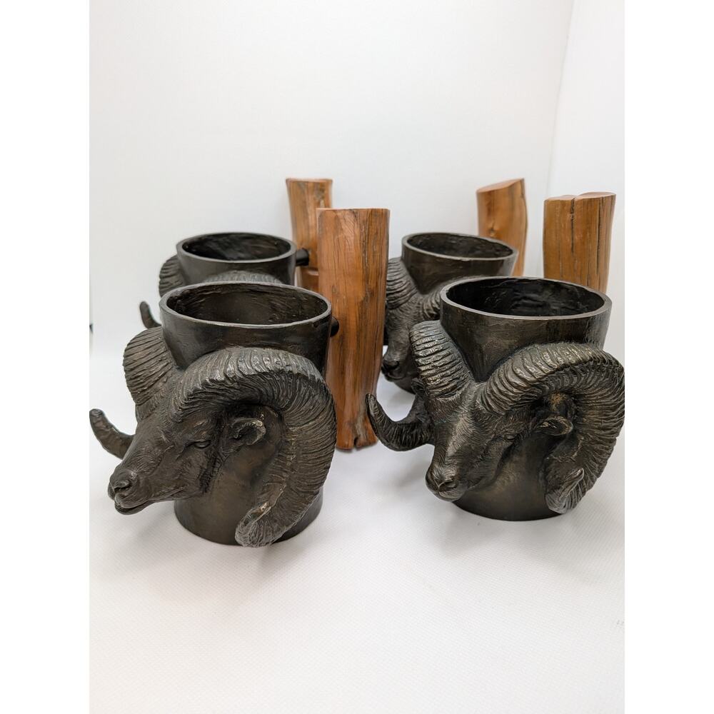 Grand Slam Sheep, 4 Vintage Carl Wagner Bronze Ram bighorn Mug; Signed Numbered